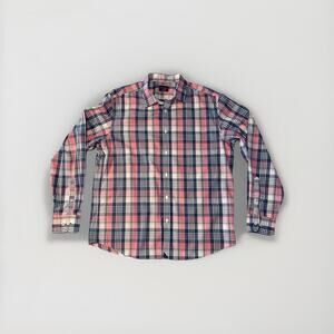 UNTUCKit Poplin Button Up Dress Shirt Mens XL Reg Pink Navy Plaid Wrinkle Free